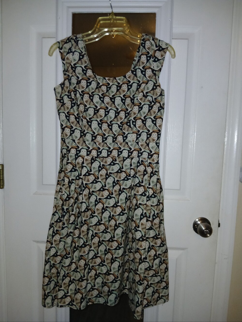 Retrolicious Cream, Black & Tan Bird-Print Sleeveless Fit-and-Flare Dress